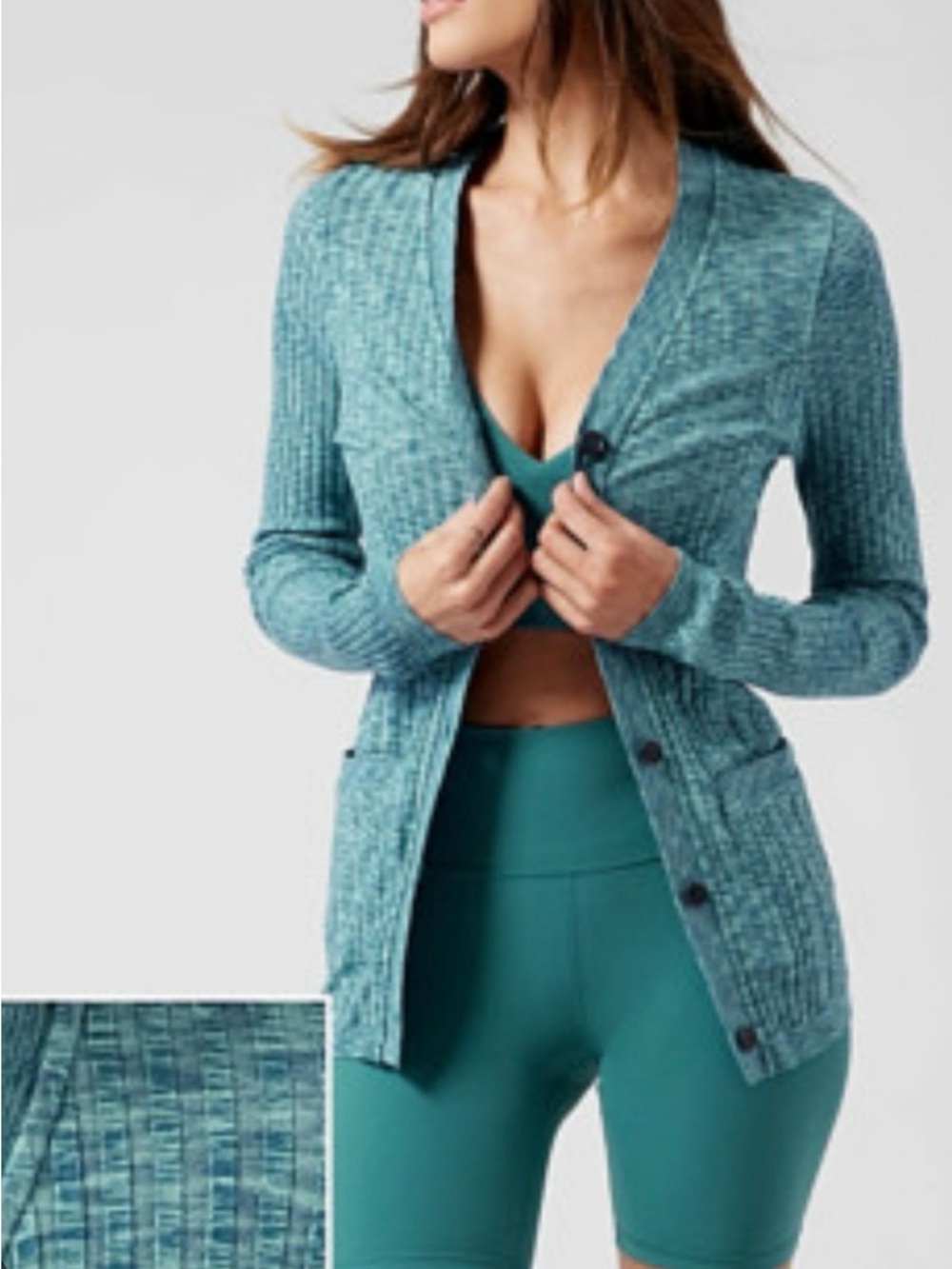 Athleta Teal Button-Up Cardigan